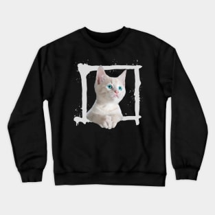 Green Eyes White Kitten Crewneck Sweatshirt